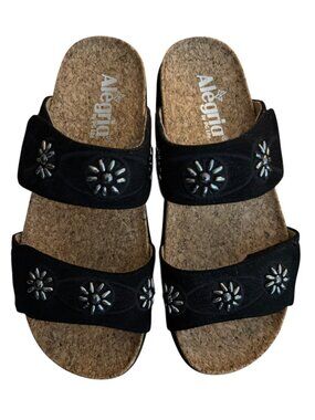 Alegria Mandie Adjustable 2 Band Slides Sandals Black